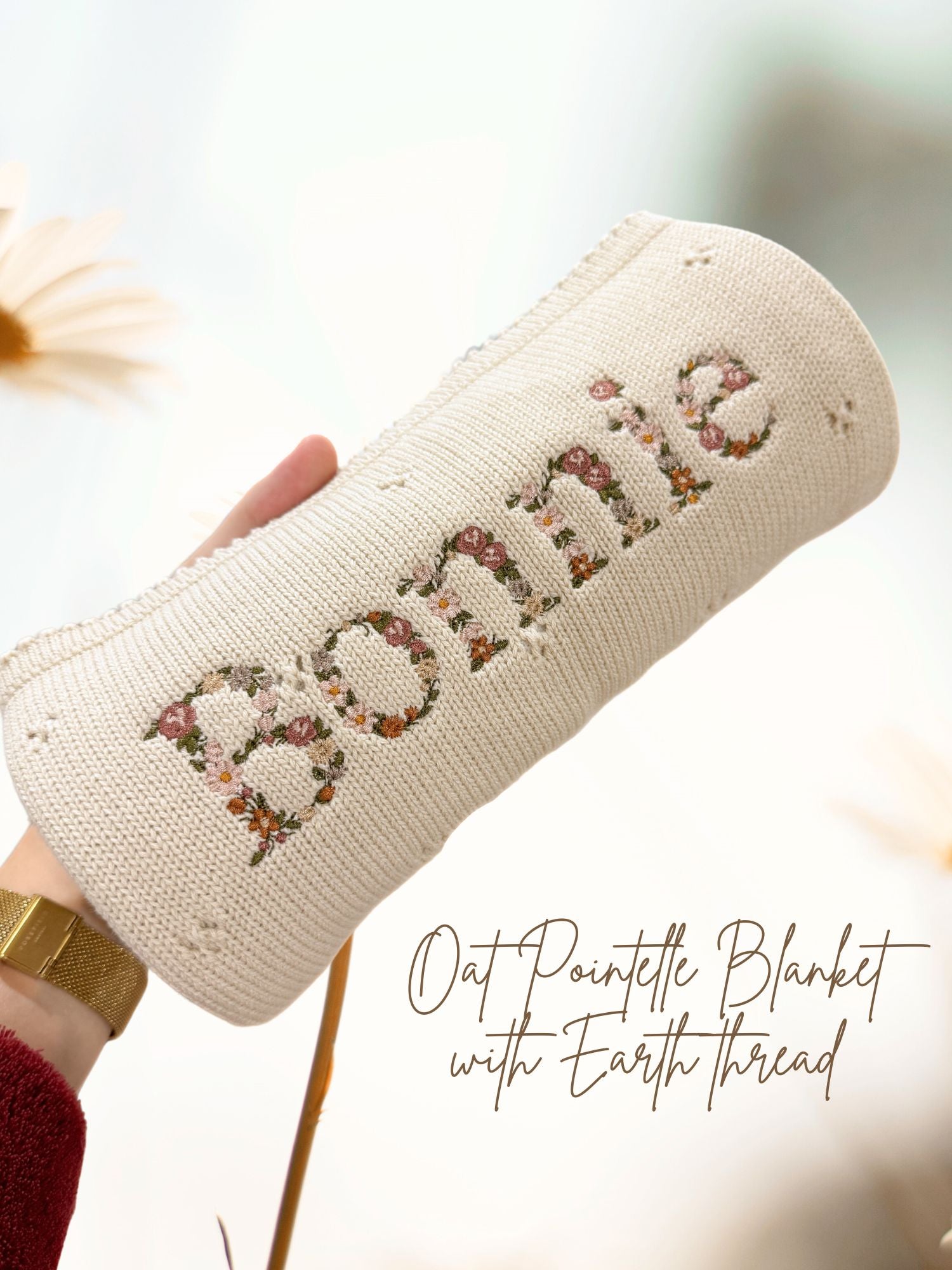 Pointelle Floral Embroidered Baby Blanket