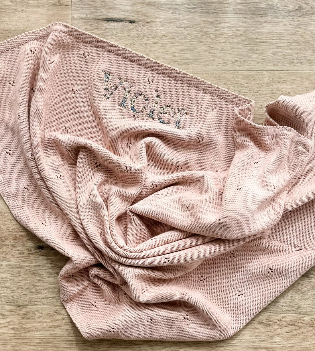 Pointelle Floral Embroidered Baby Blanket