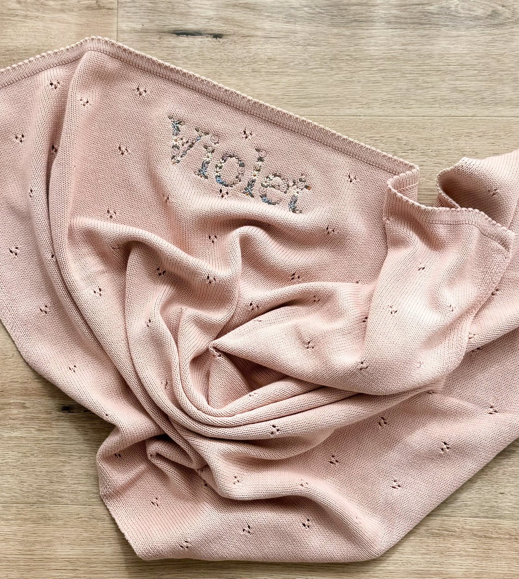 Pointelle Floral Embroidered Baby Blanket