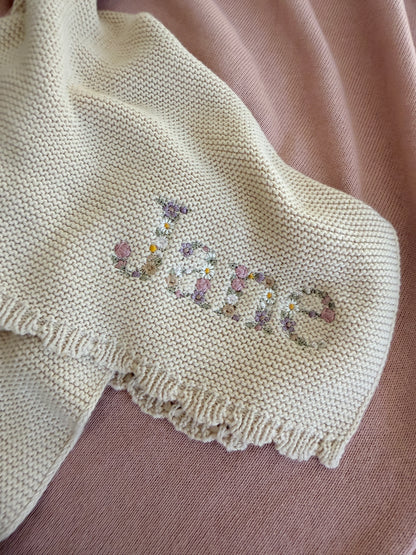 Rabbit comforter with Floral embroidered name