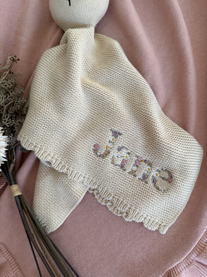 Rabbit comforter with Floral embroidered name