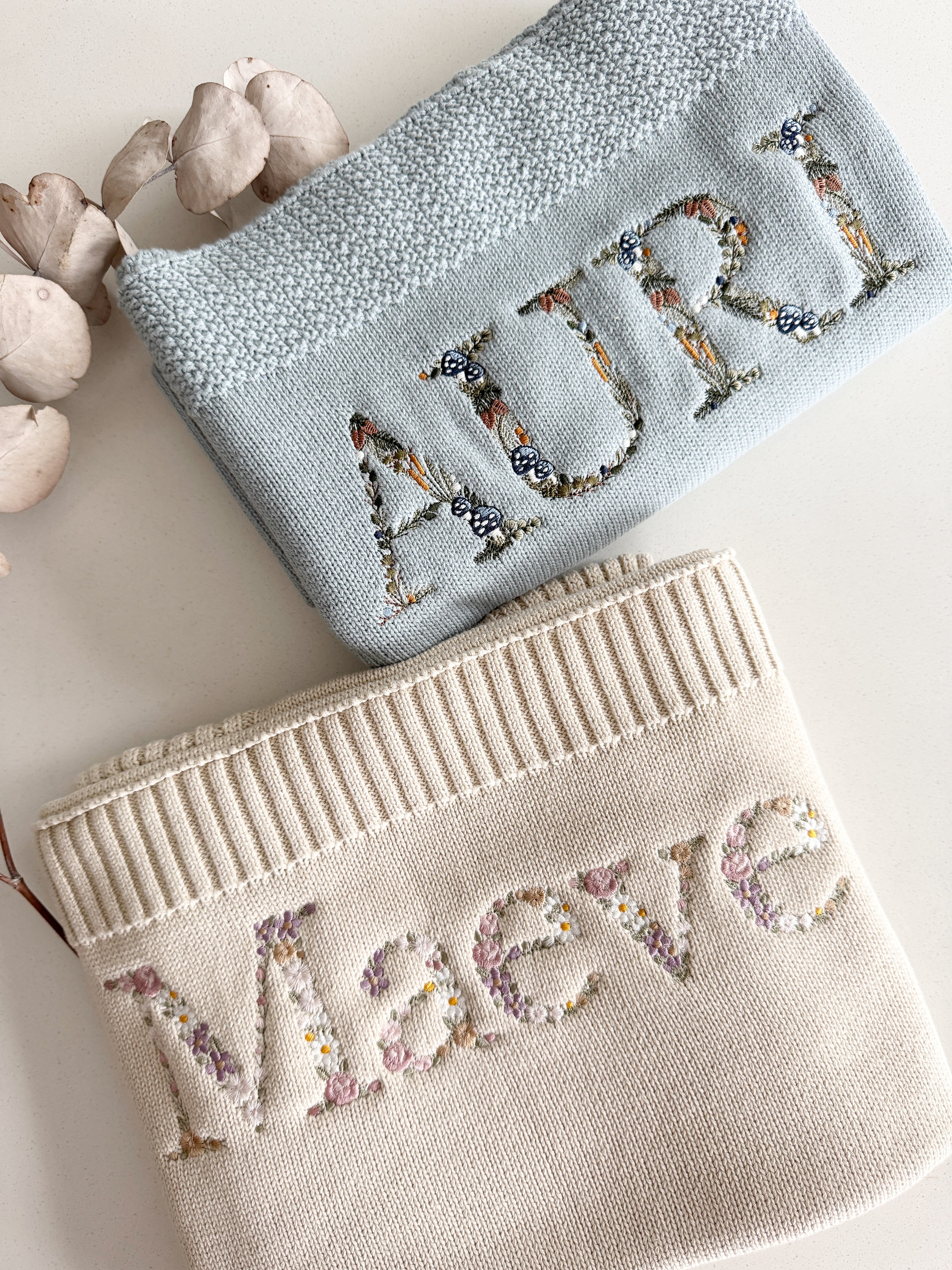 Embroidered Floral Baby Blanket - Large font