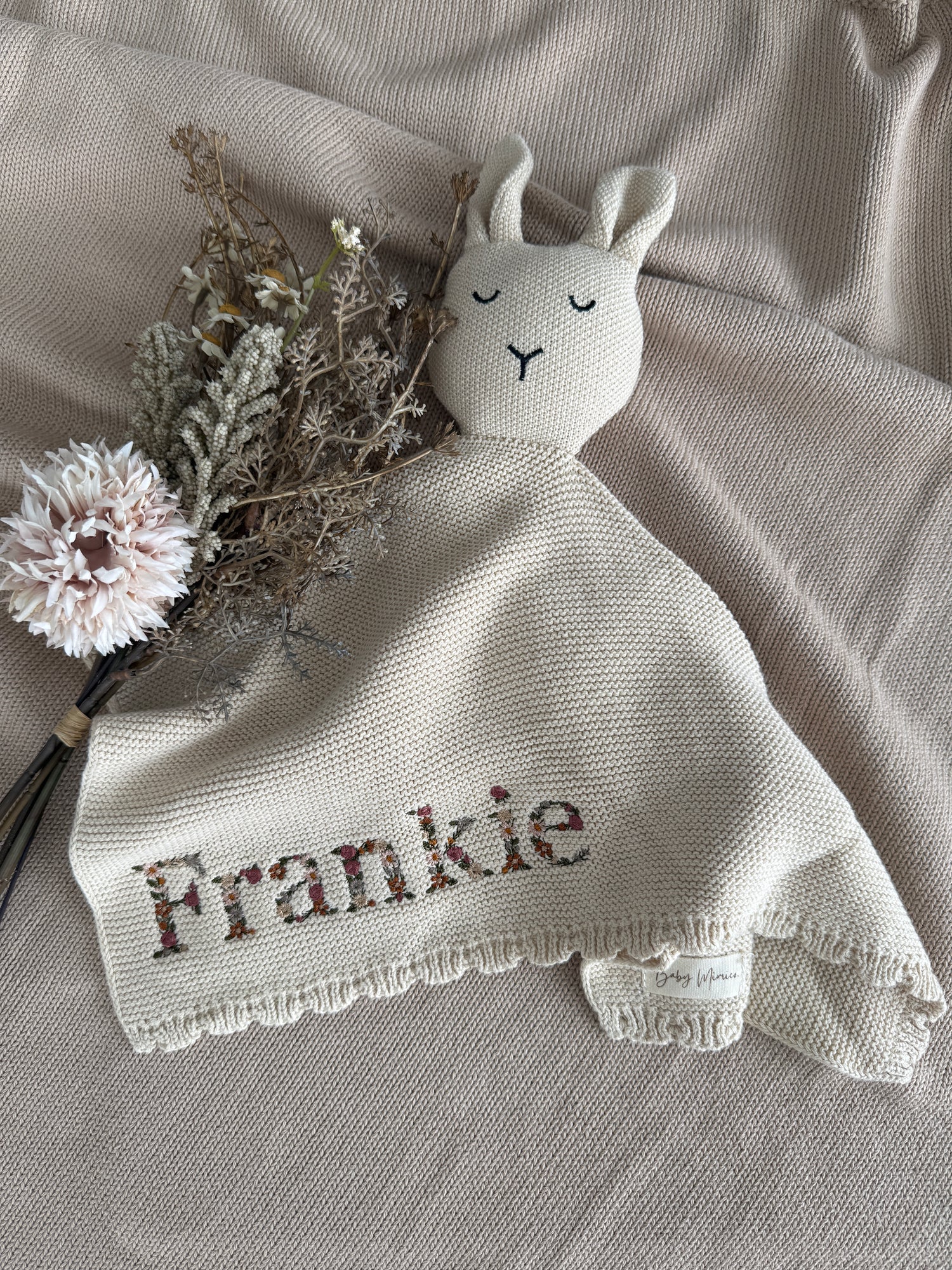 Rabbit comforter with Floral embroidered name