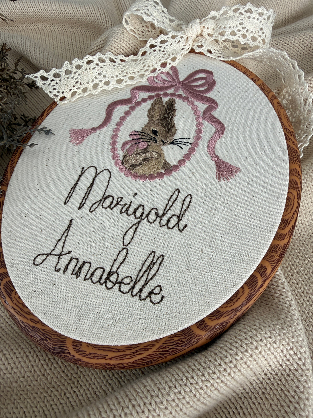 Personalised Rabbit Embroidered Name Hoop | Baby Gift