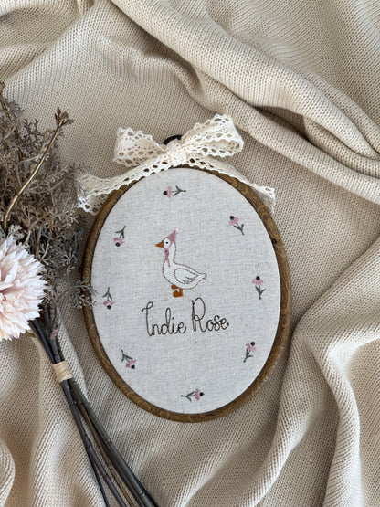 Personalised Silly Goose Embroidered Name Hoop | Baby Gift