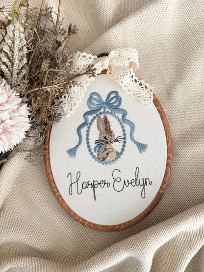 Personalised Rabbit Embroidered Name Hoop | Baby Gift