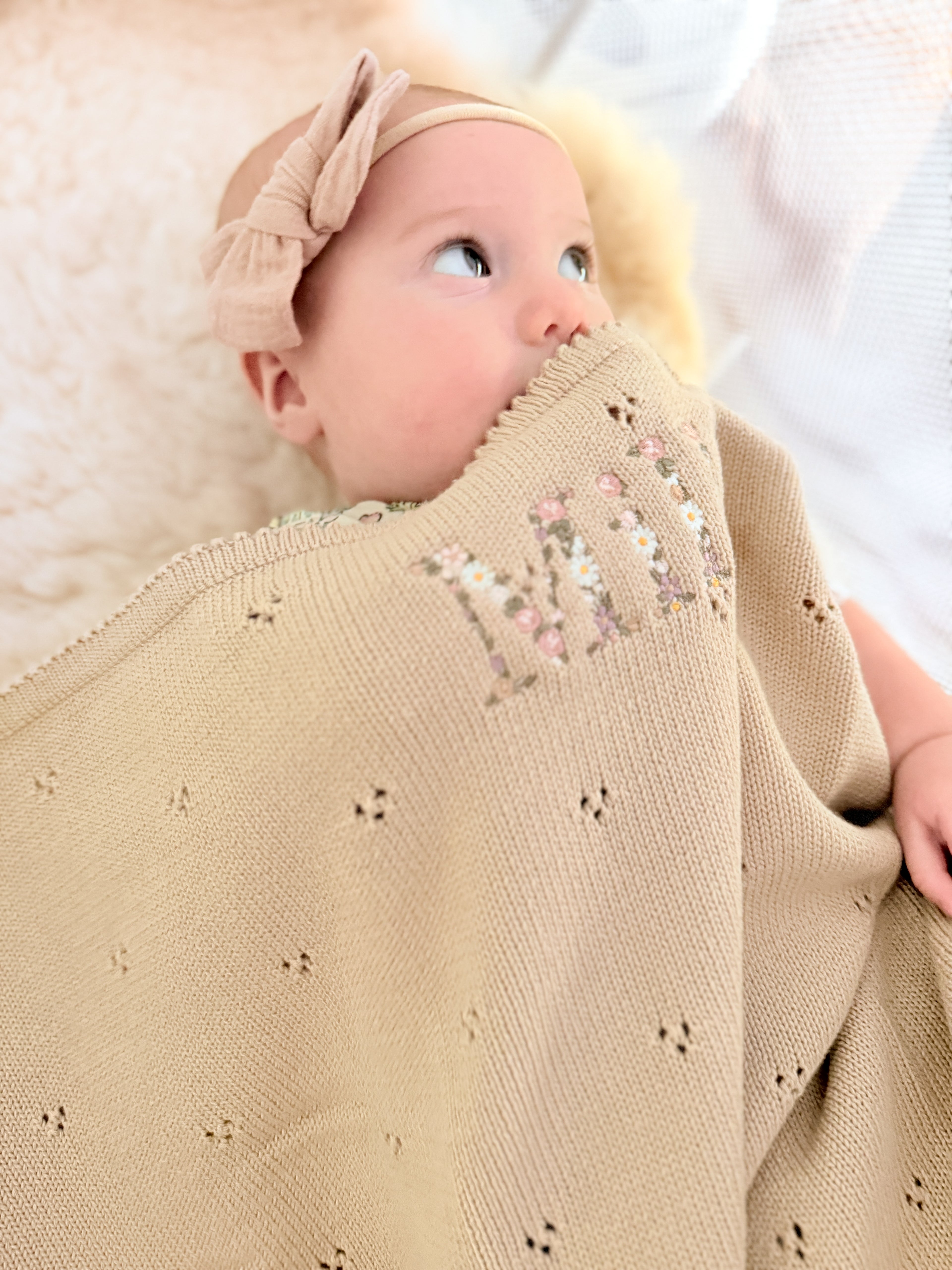 Pointelle Floral Embroidered Baby Blanket