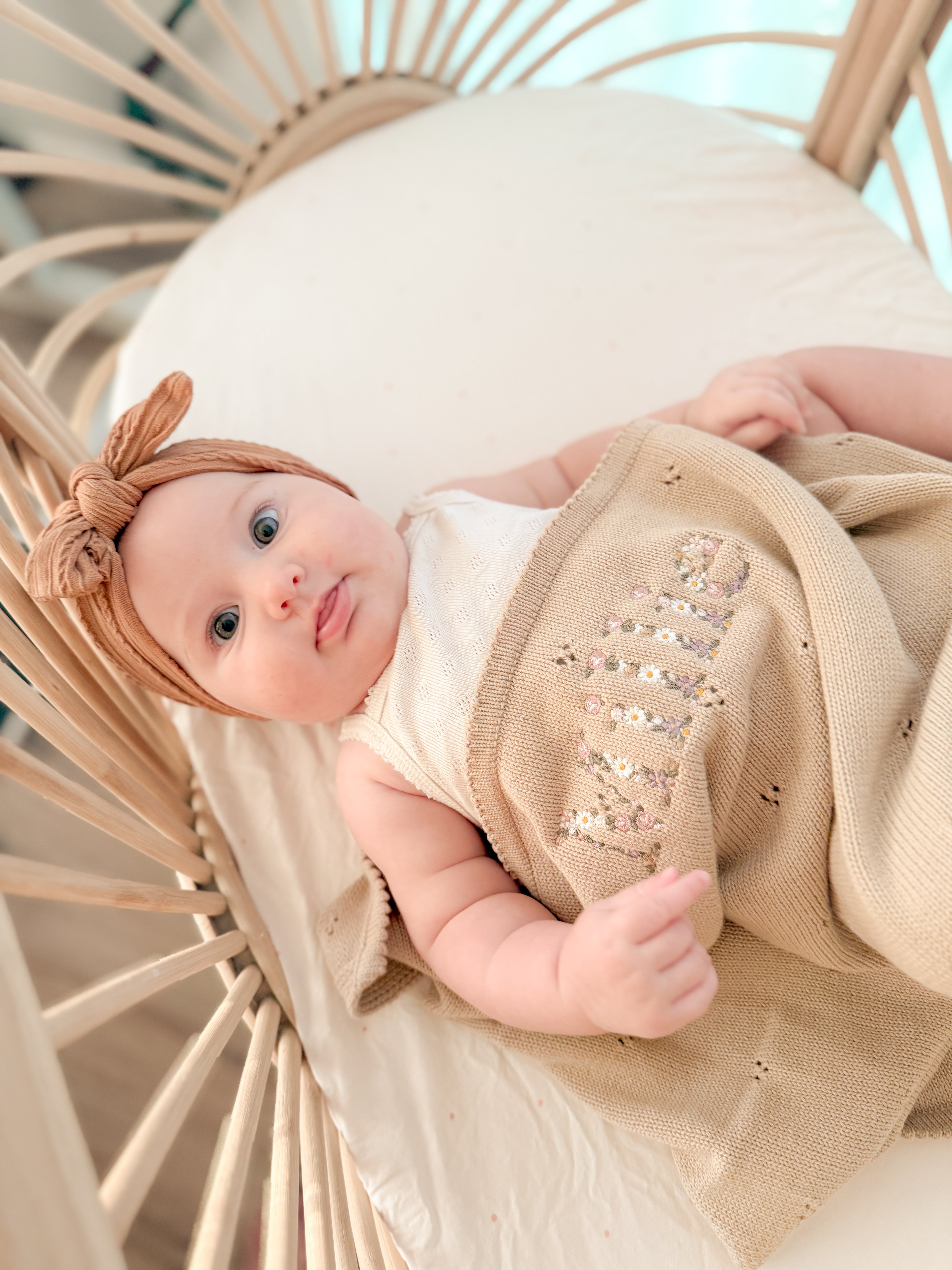 Pointelle Floral Embroidered Baby Blanket