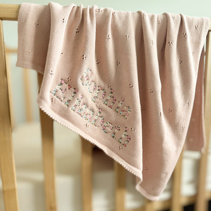 Pointelle Floral Embroidered Baby Blanket