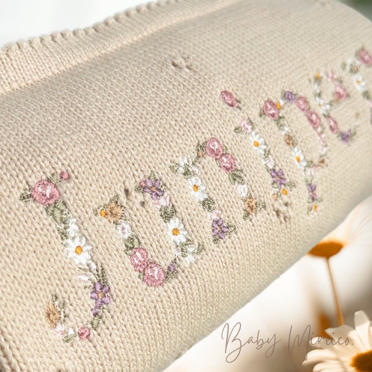 Pointelle Floral Embroidered Baby Blanket