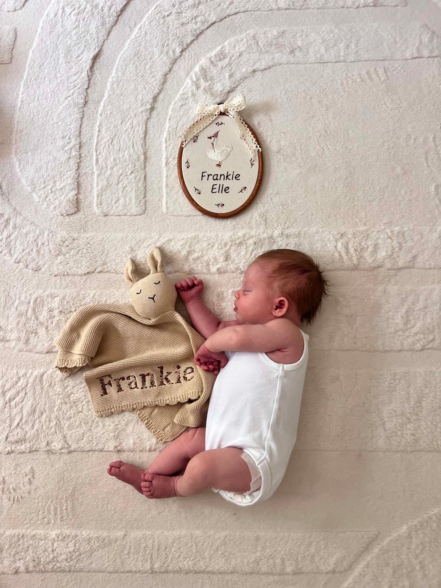 Rabbit comforter with Floral embroidered name