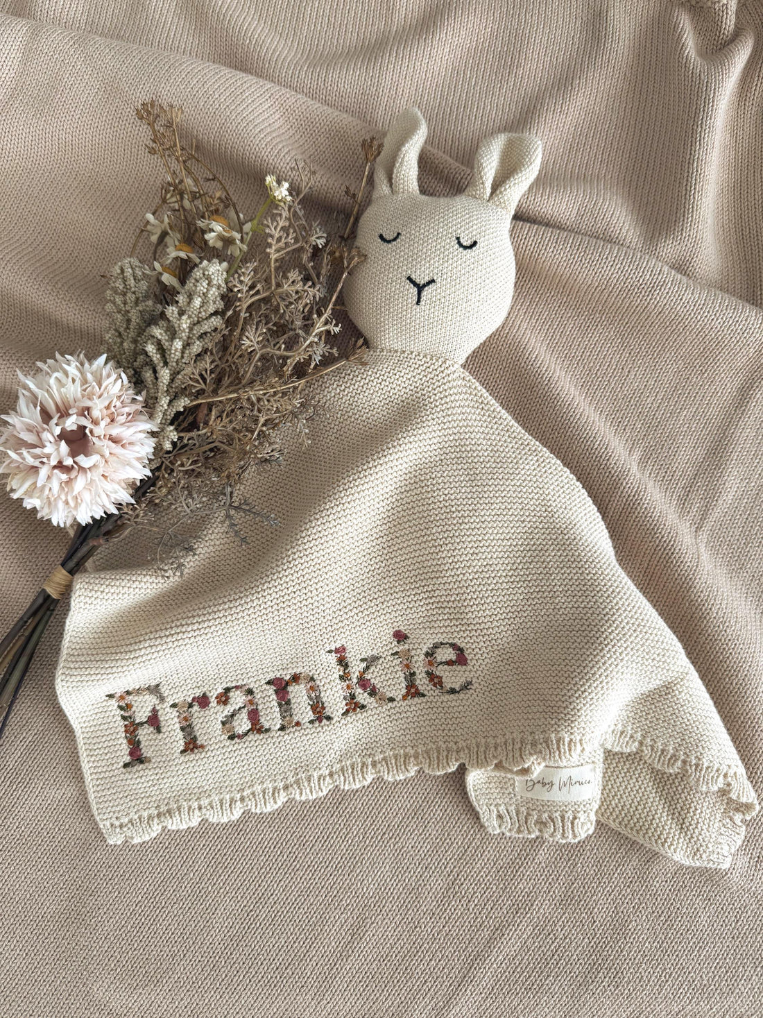 Rabbit comforter with Floral embroidered name
